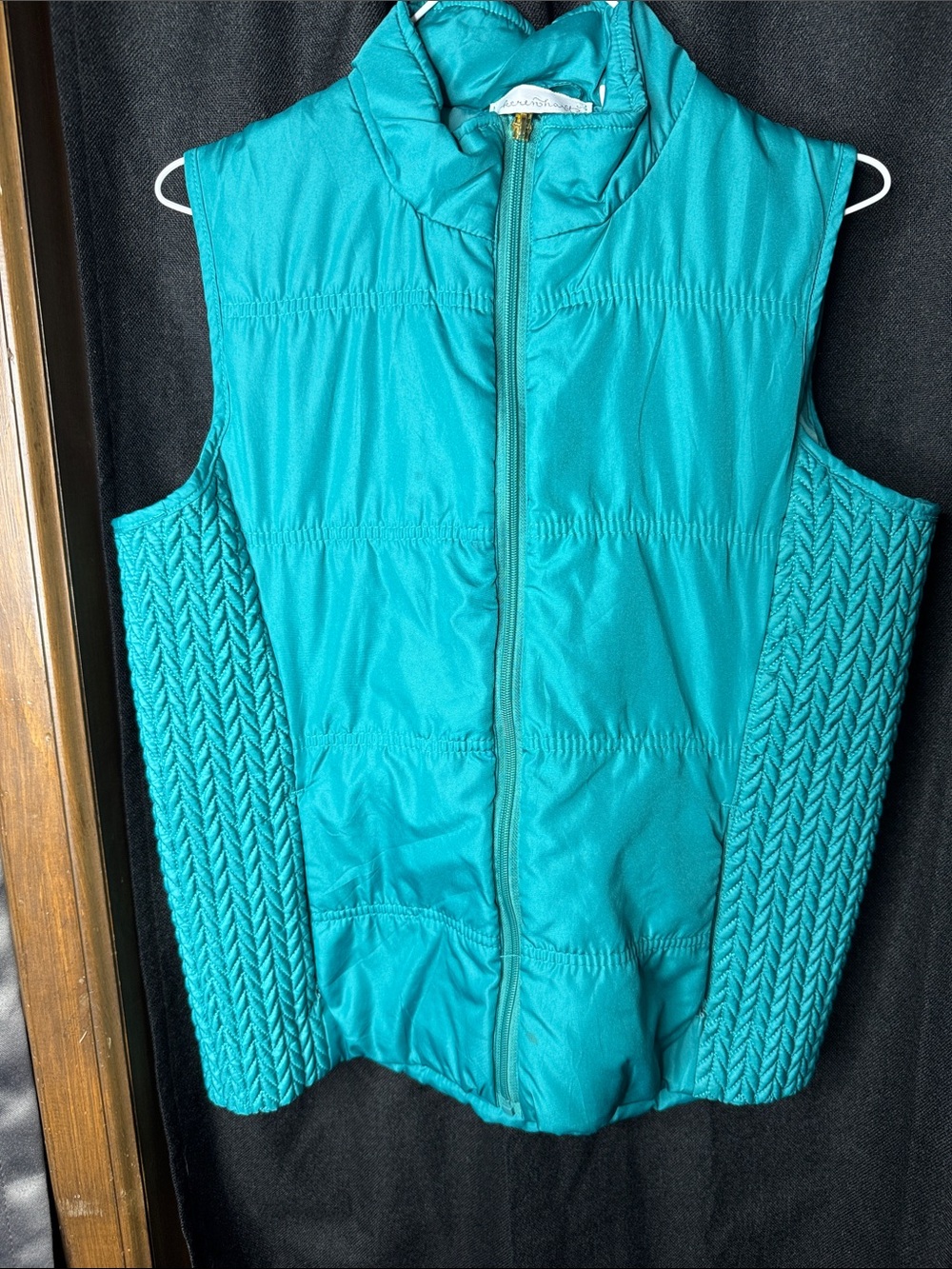 KEREN hart Teal Quilted Knit-Side Puffer Vest